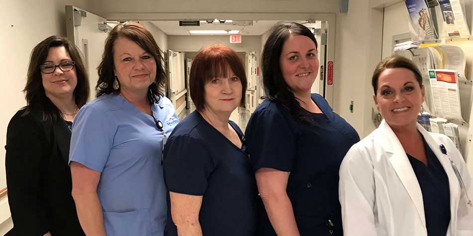 Pictured L-R: Leslie McBride, RN, director of Critical Care at Parkridge Medical Center; Beth Shipley, patient care technician; Ruby Tinney, RN, BSN; Bonnie Phillips, RN; and Mindy Zychal, RN BSN, nurse manager